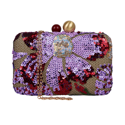 Bolsa Clutch Festa Bordada Flores Roxa