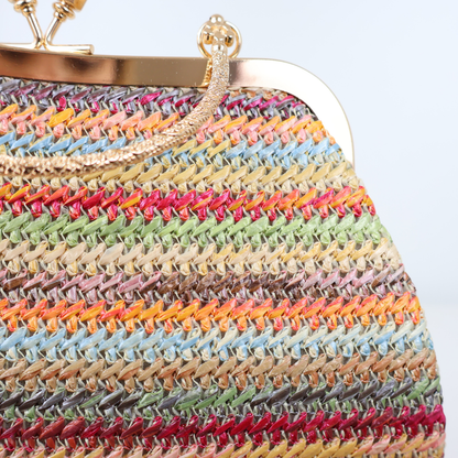Bolsa Pouch Festa Clutch Palha Colorida