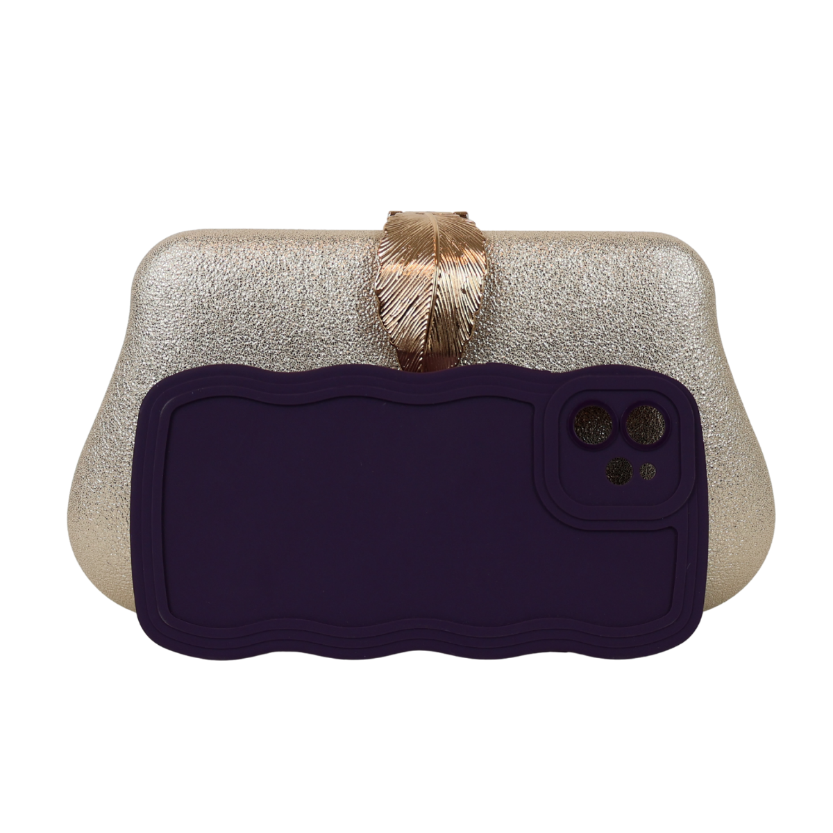 Bolsa Clutch Festa Fecho de Folha Dourada