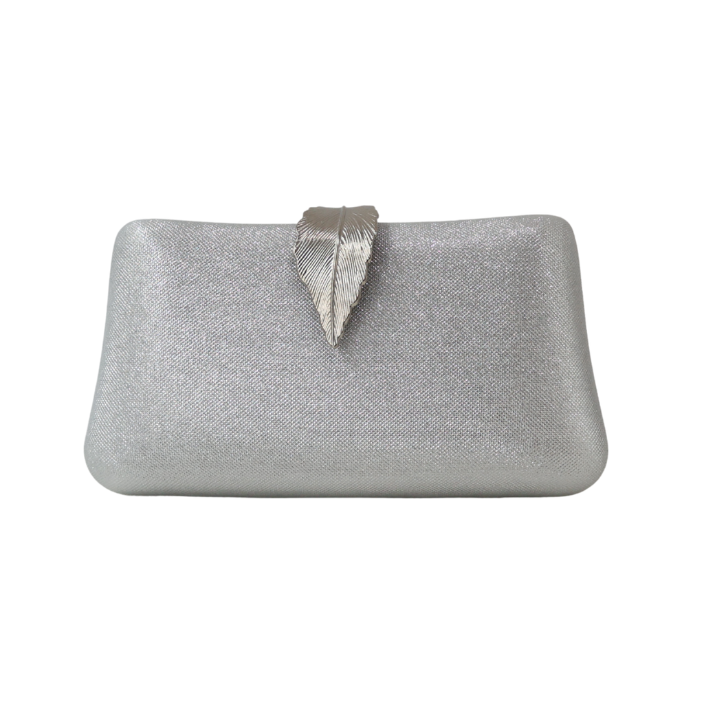 Bolsa Clutch Festa Fecho de Folha Prata