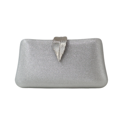 Bolsa Clutch Festa Fecho de Folha Prata