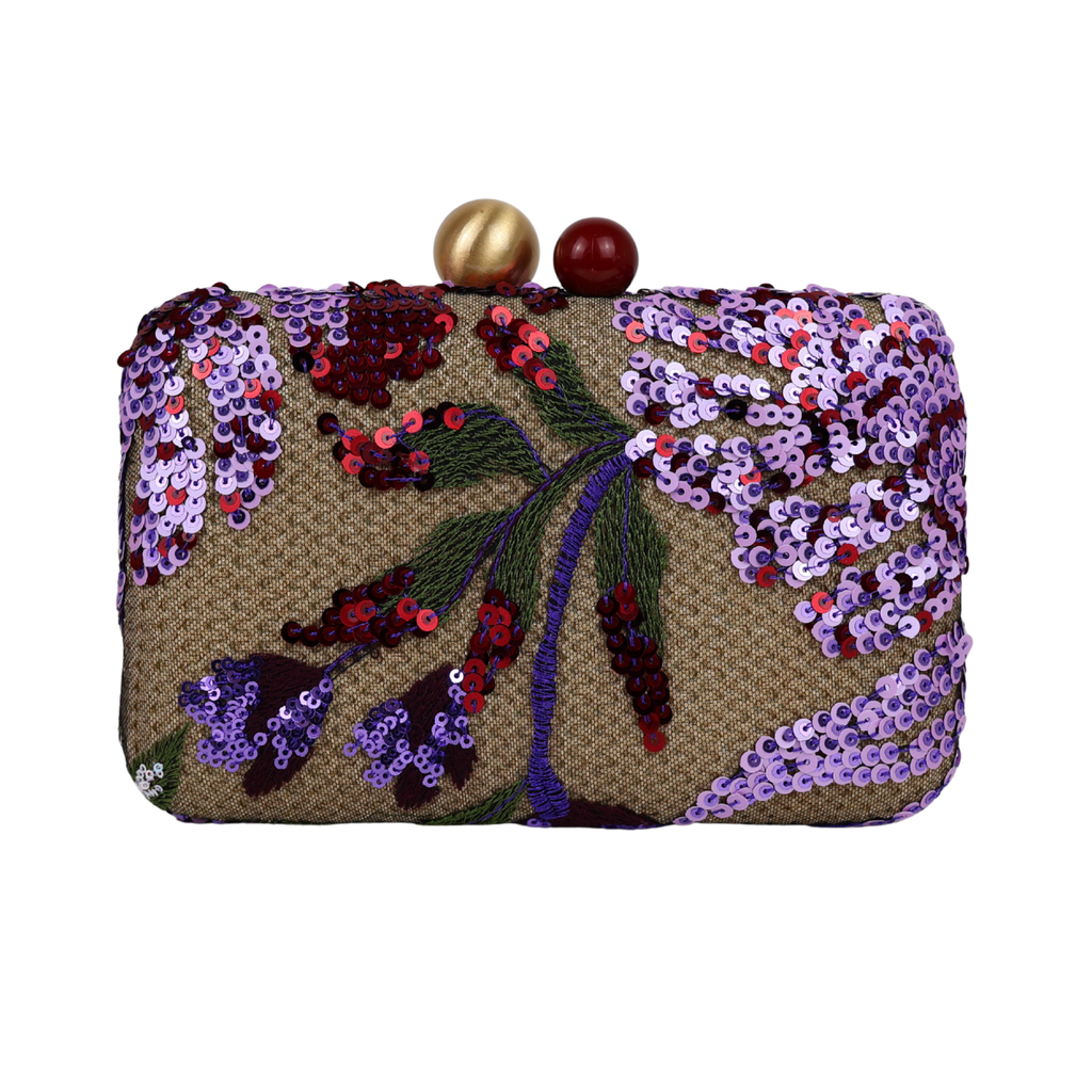 Bolsa Clutch Festa Bordada Flores Roxa