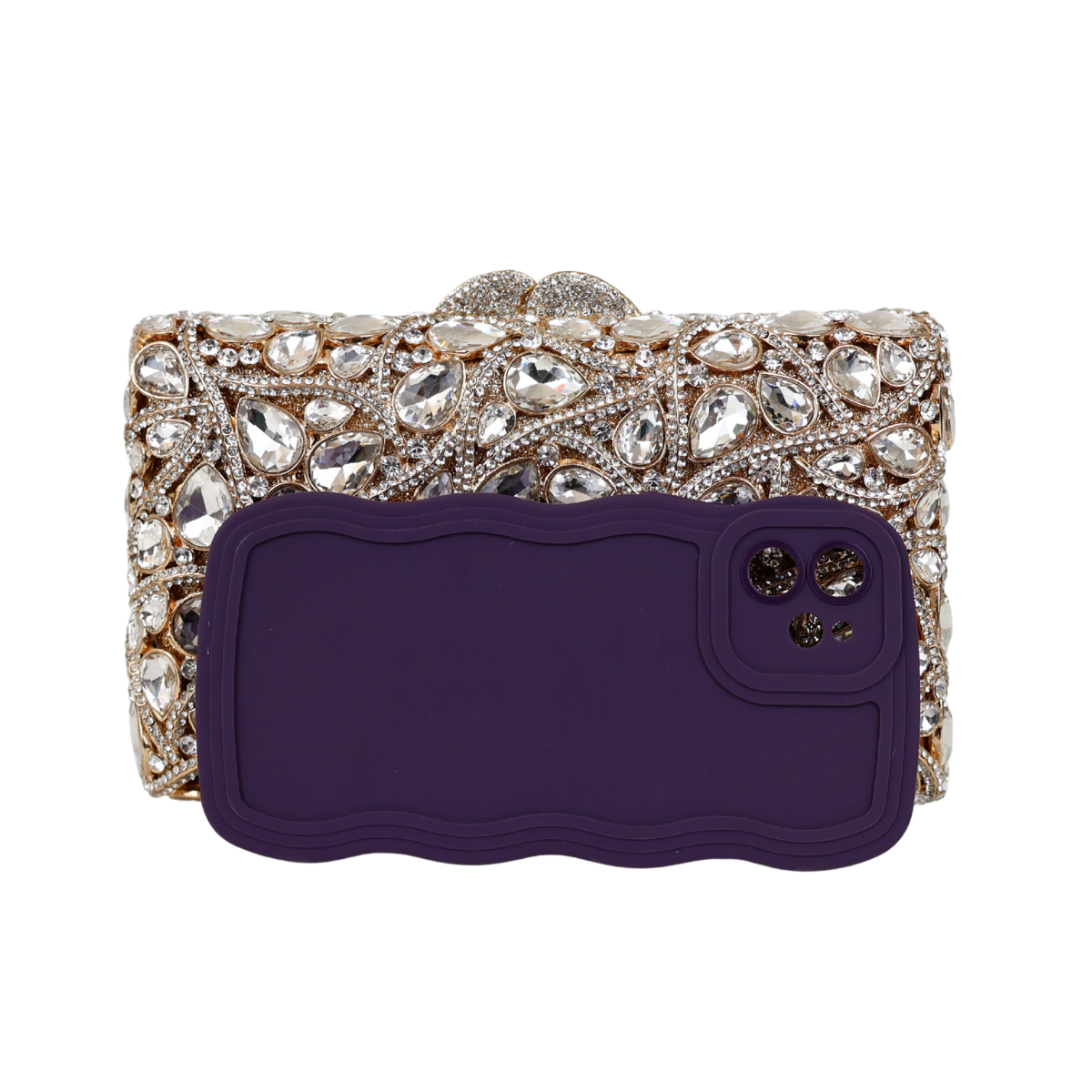 Bolsa Festa Clutch Pedraria Strass Dourada