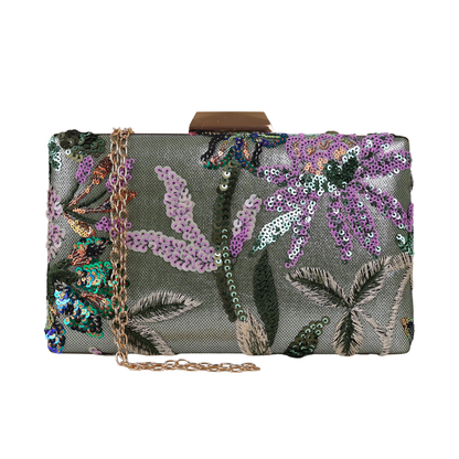 Bolsa Clutch Festa Bordada Flores Verde