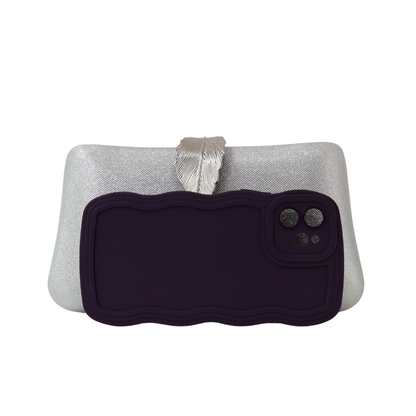 Bolsa Clutch Festa Fecho de Folha Prata