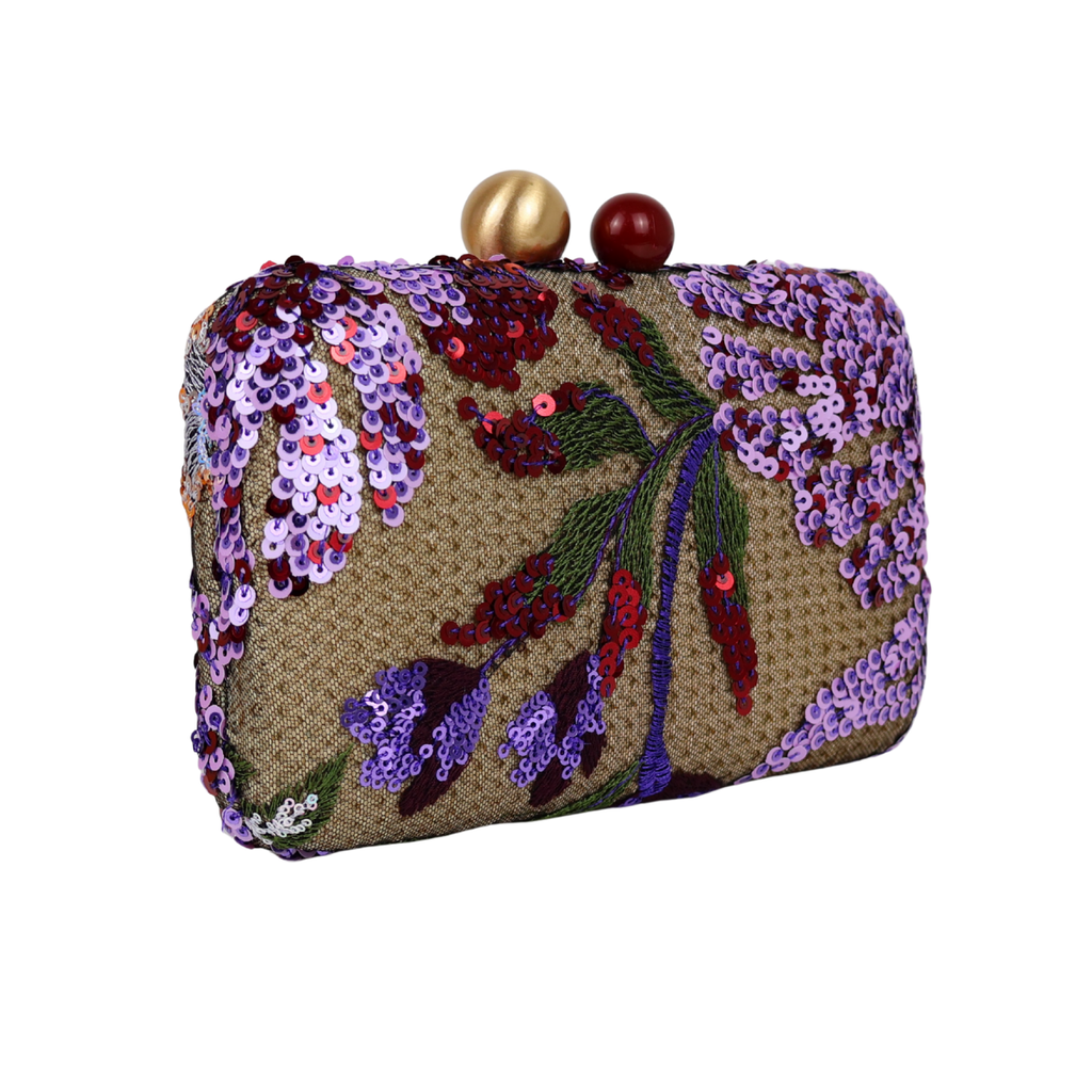 Bolsa Clutch Festa Bordada Flores Roxa