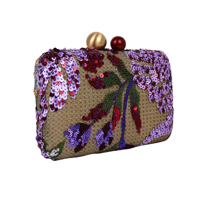 Bolsa Clutch Festa Bordada Flores Roxa