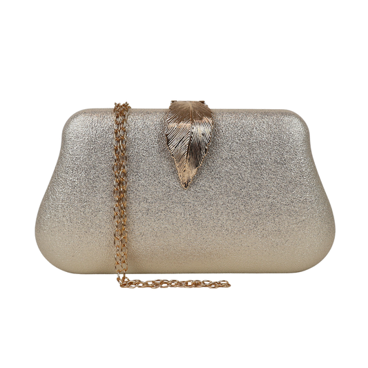 Bolsa Clutch Festa Fecho de Folha Dourada