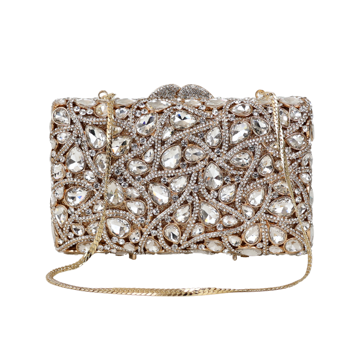 Bolsa Festa Clutch Pedraria Strass Dourada