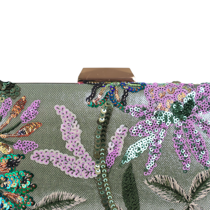 Bolsa Clutch Festa Bordada Flores Verde