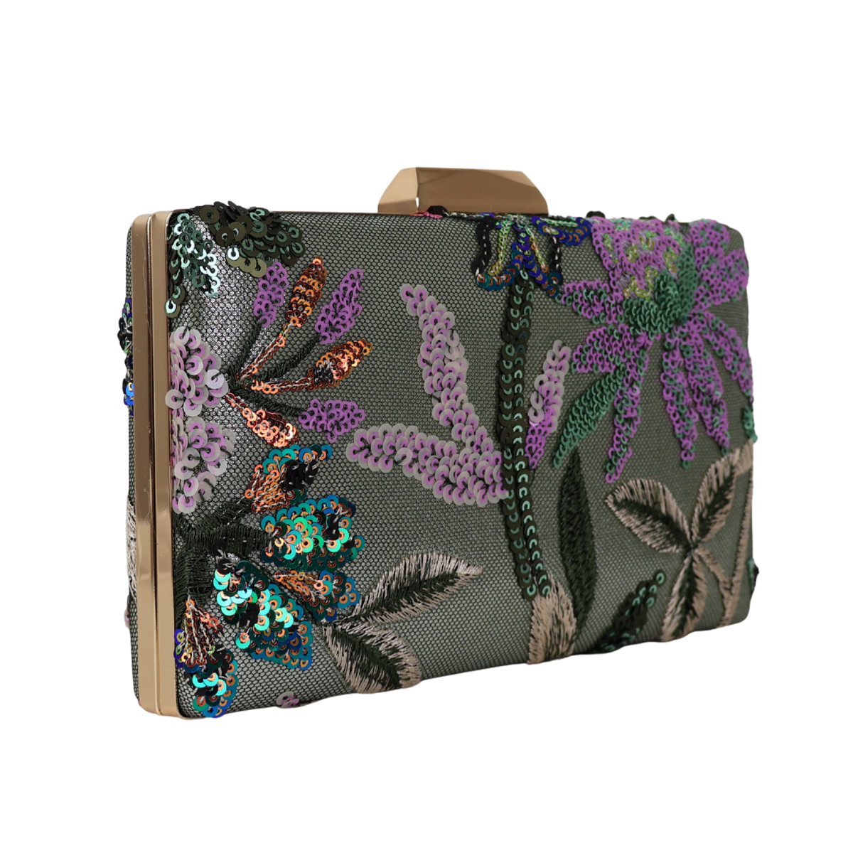 Bolsa Clutch Festa Bordada Flores Verde