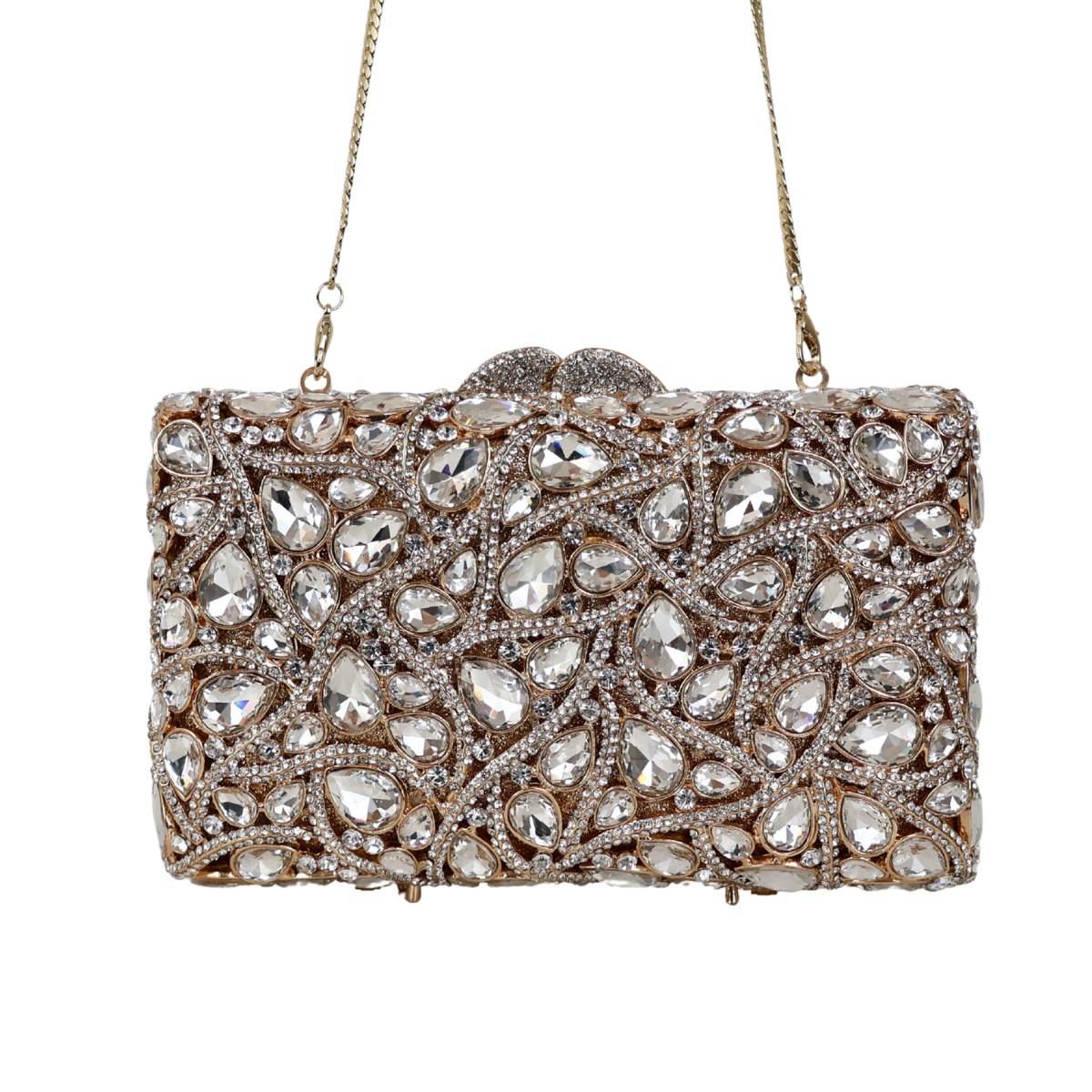 Bolsa Festa Clutch Pedraria Strass Dourada