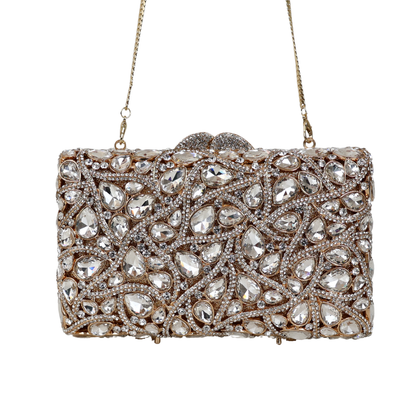 Bolsa Festa Clutch Pedraria Strass Dourada
