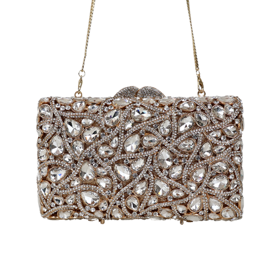 Bolsa Festa Clutch Pedraria Strass Dourada