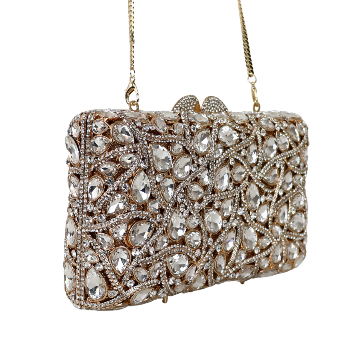 Bolsa Festa Clutch Pedraria Strass Dourada