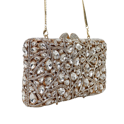 Bolsa Festa Clutch Pedraria Strass Dourada