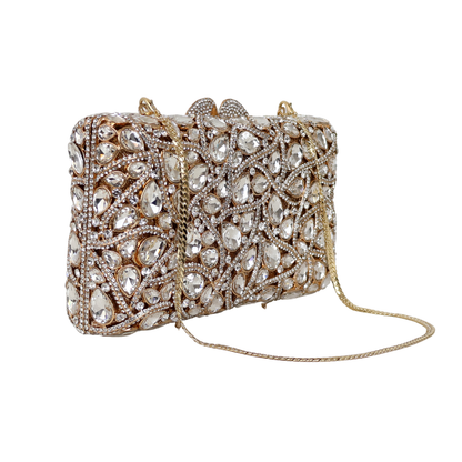 Bolsa Festa Clutch Pedraria Strass Dourada