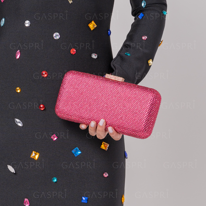 Bolsa de Festa Clutch Retangular Pedraria Rosa