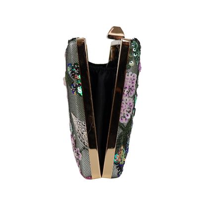 Bolsa Clutch Festa Bordada Flores Verde
