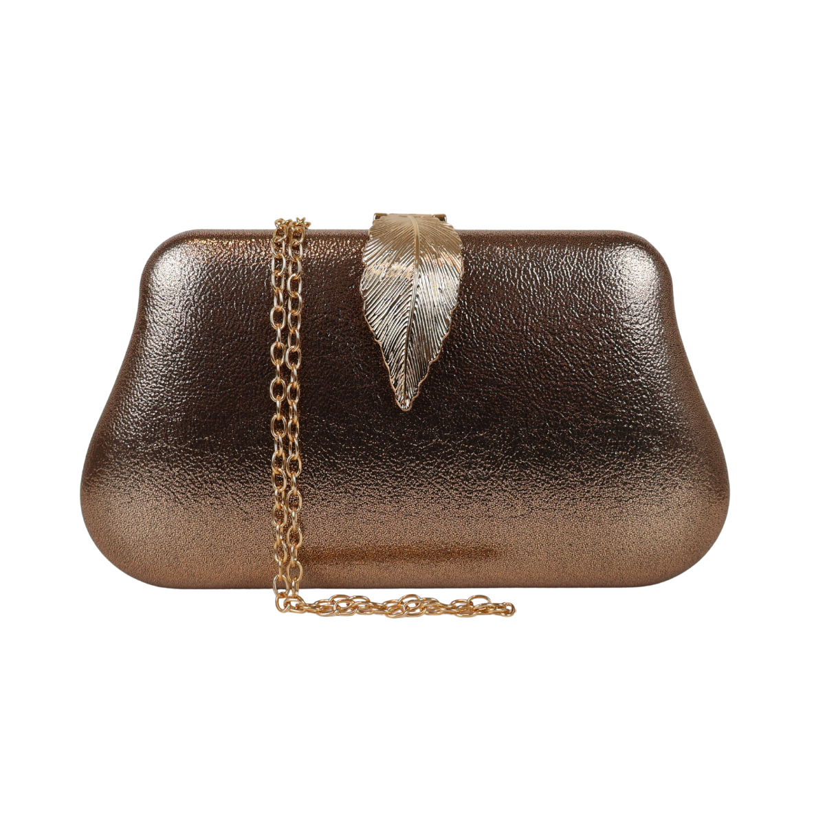 Bolsa Clutch Festa Fecho de Folha Bronze