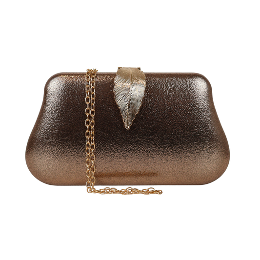 Bolsa Clutch Festa Fecho de Folha Bronze