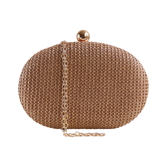 Bolsa Clutch Festa Oval Palha Marrom Claro