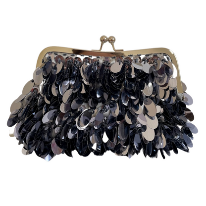 Bolsa de Festa Clutch Lantejoula Folha Brilhante Grafite Azulado