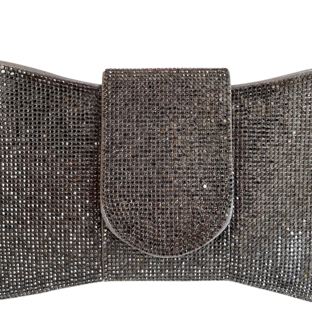 Bolsa Carteira de Festa Clutch Strass Prata Grafite - ReUse