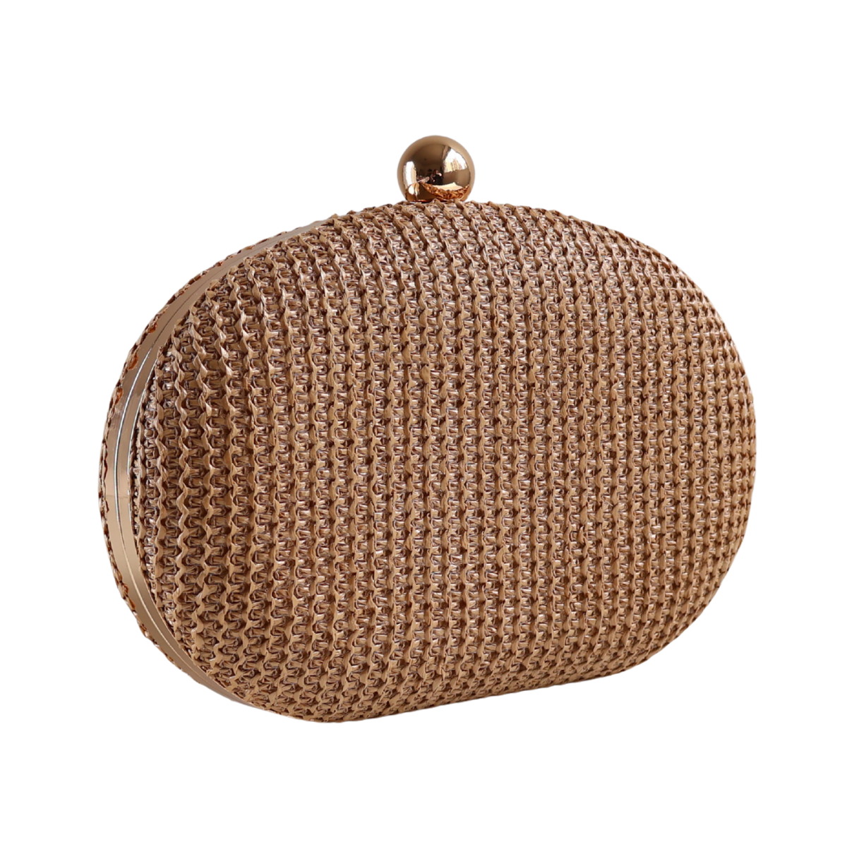 Bolsa Clutch Festa Oval Palha Marrom Claro
