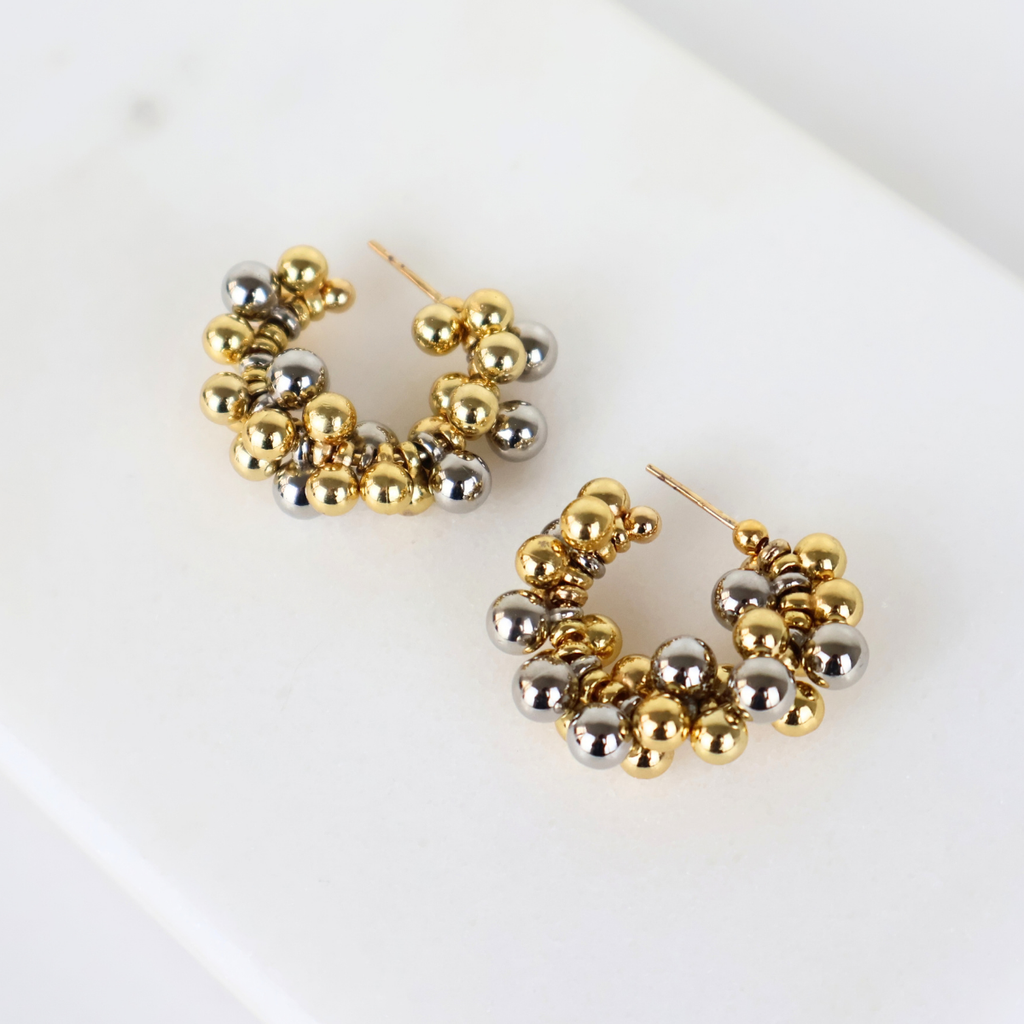 Brinco Esfera Prateado e Dourado