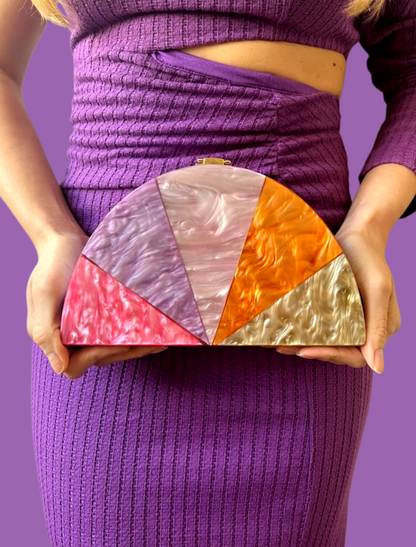 Bolsa de Festa Clutch Meia Lua Pérola Violeta