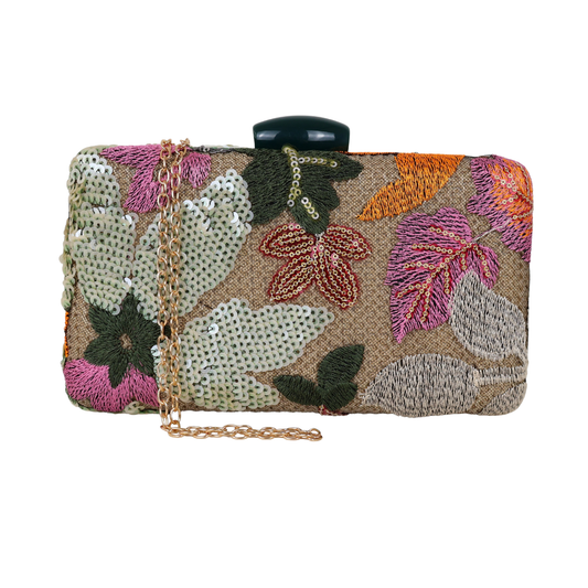 Bolsa Clutch Festa Bordada Flores Verde