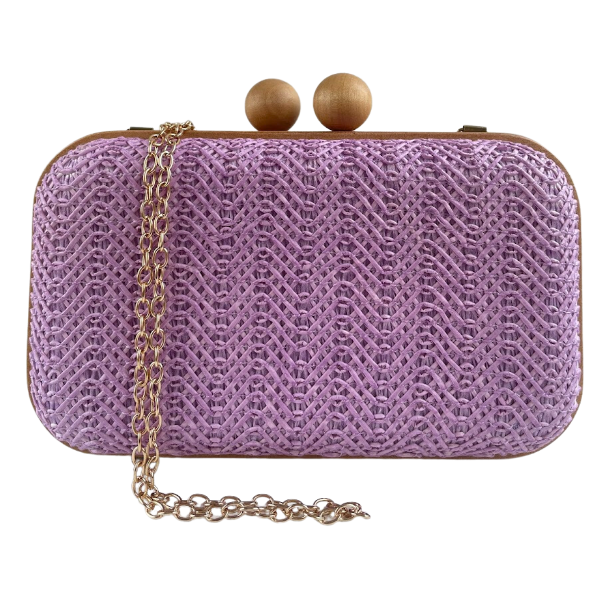 Bolsa de Festa Clutch Madeira e Palha da Índia Roxa