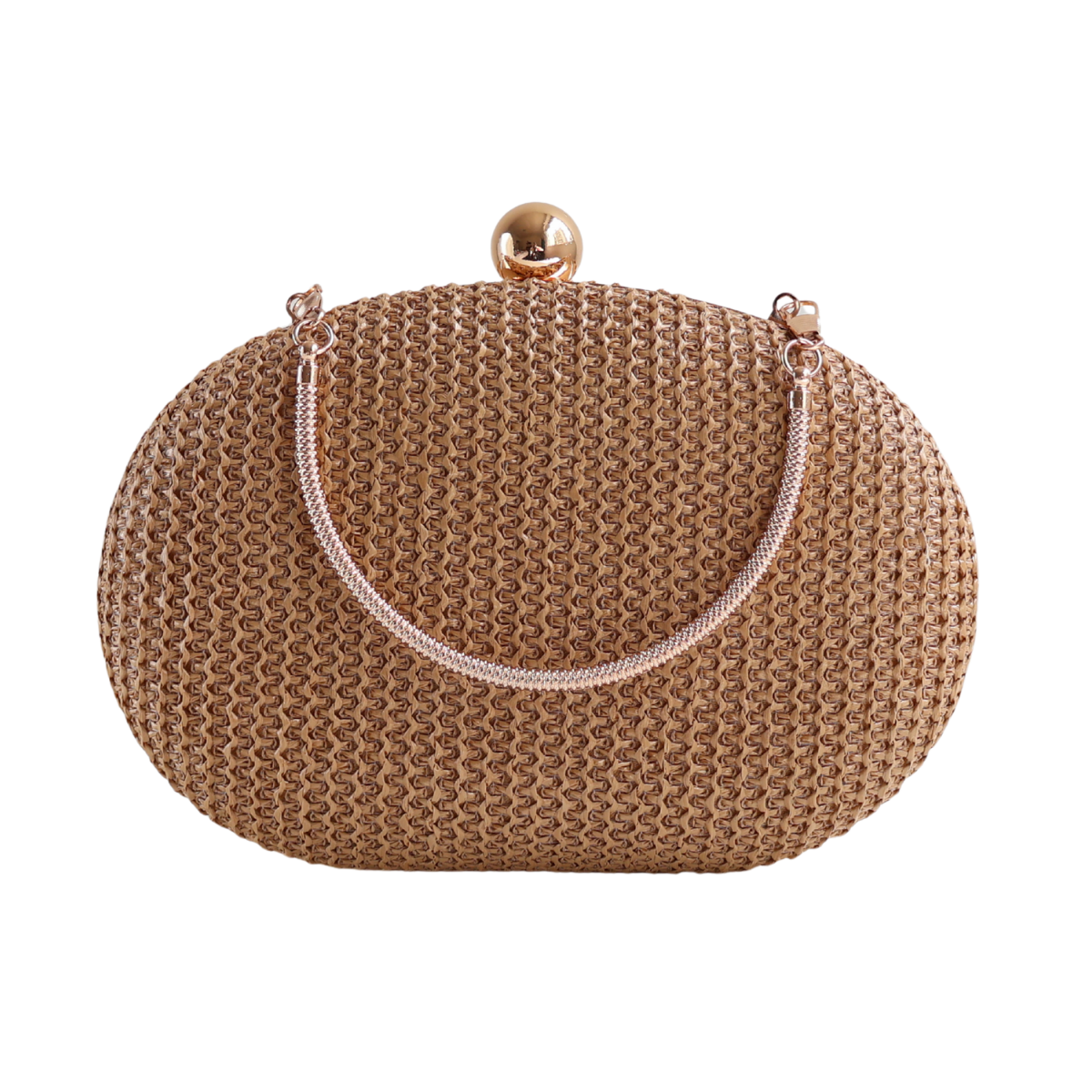Bolsa Clutch Festa Oval Palha Marrom Claro