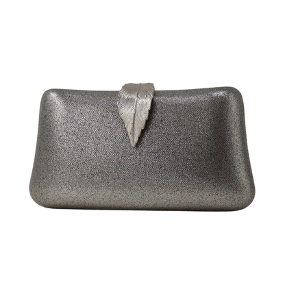 Bolsa Clutch Festa Fecho de Folha Prata Envelhecida