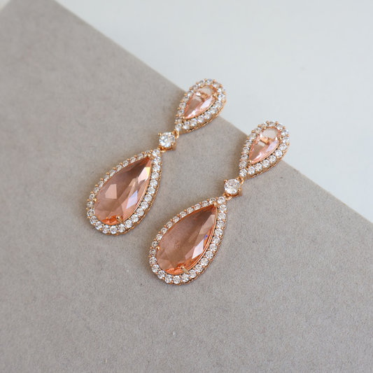 Brinco Dourado e Cristal Champagne - Semijoia