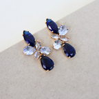 Brinco Dourado e Cristal Azul - Semijoia