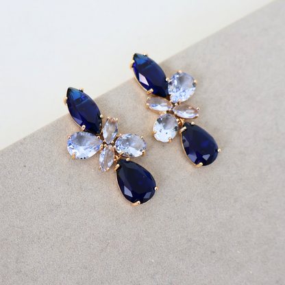 Brinco Dourado e Cristal Azul - Semijoia