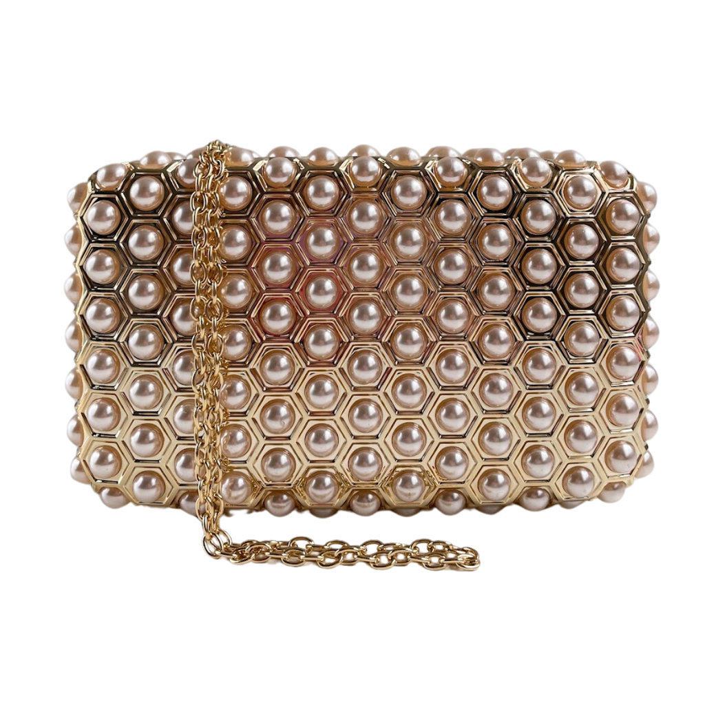 Bolsa de Festa Clutch Acrílico Champagne e Perolas - ReUse