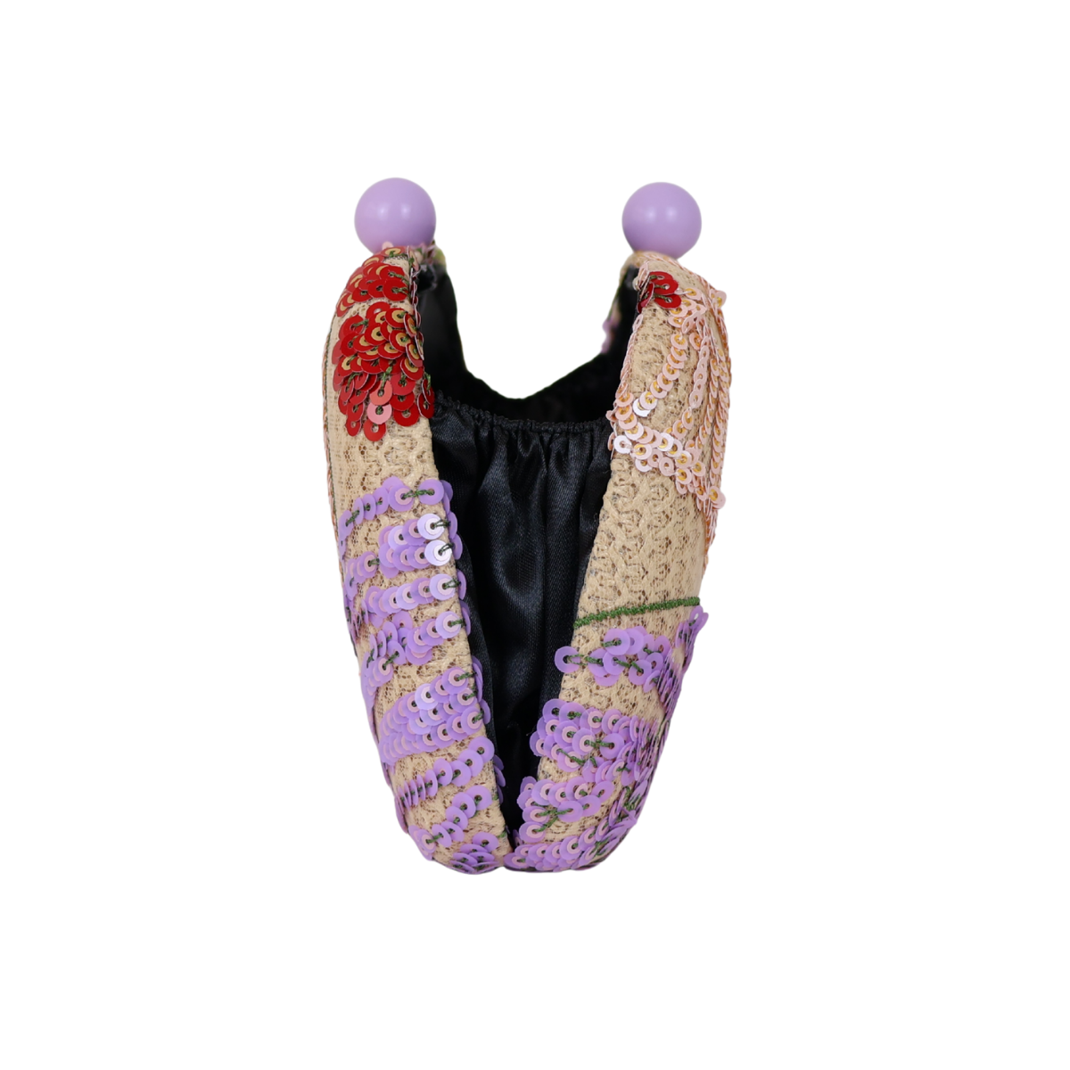 Bolsa Clutch Festa Bordada Flores Bege e Lilás