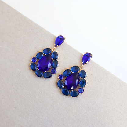 Brinco Dourado e Cristal Azul - Semijoia