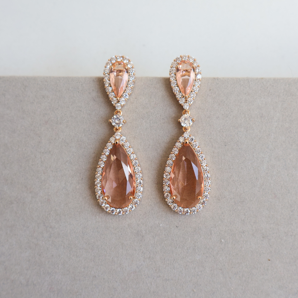 Brinco Dourado e Cristal Champagne - Semijoia