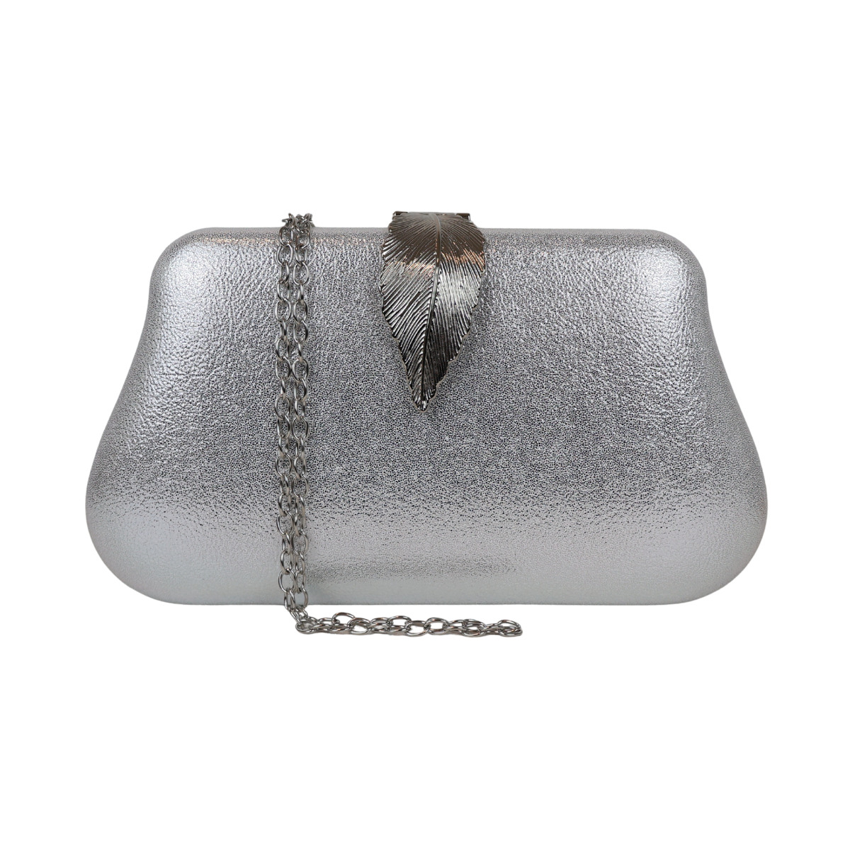 Bolsa Clutch Festa Fecho de Folha Prata