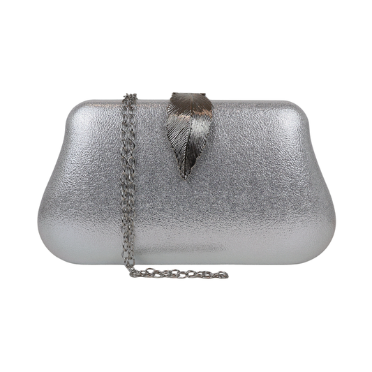 Bolsa Clutch Festa Fecho de Folha Prata