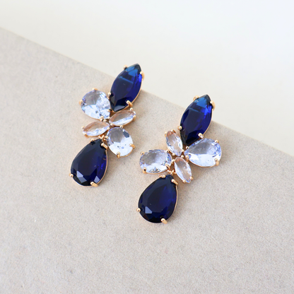 Brinco Dourado e Cristal Azul - Semijoia