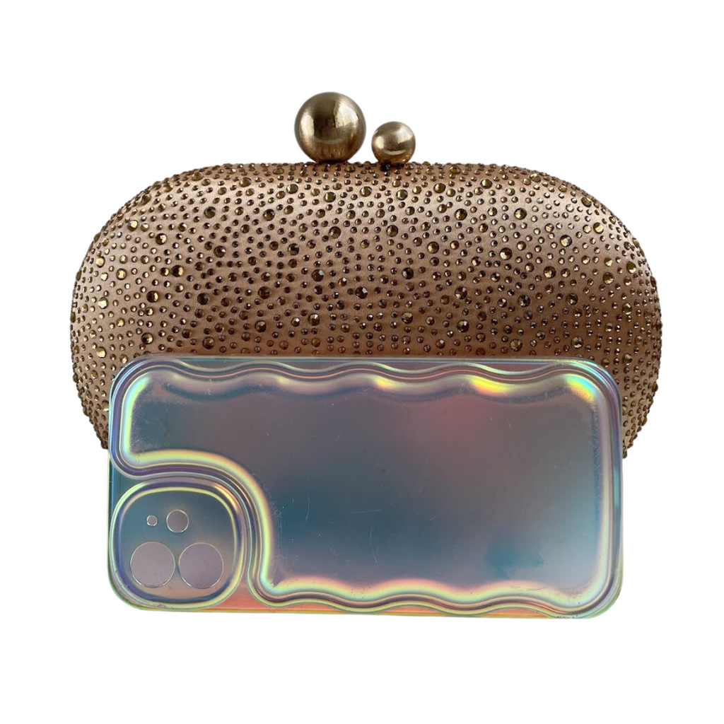 Bolsa Festa Clutch Pedraria Strass Oval Dourada