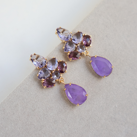 Brinco Dourado e Cristal Roxo - Semijoia