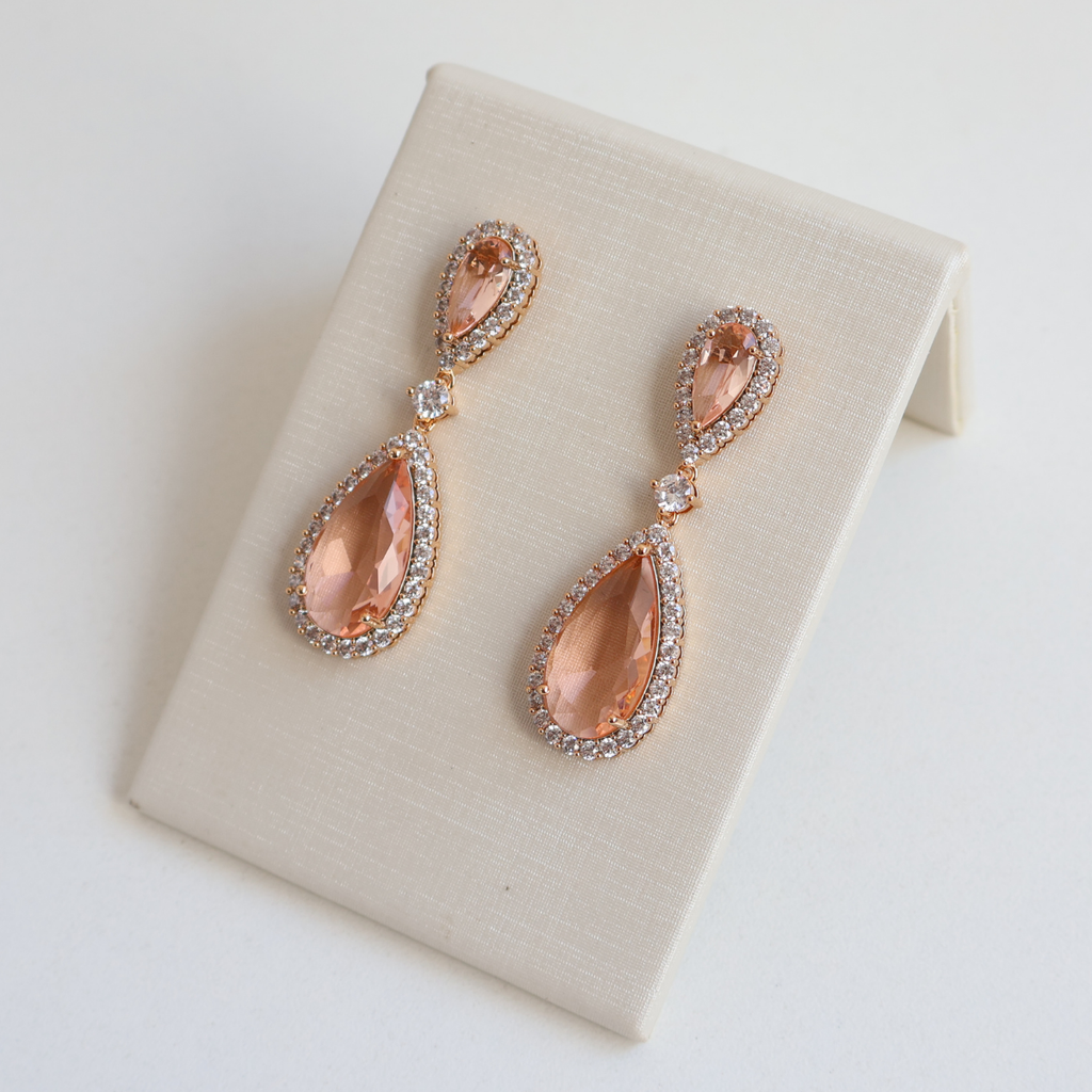 Brinco Dourado e Cristal Champagne - Semijoia