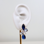 Brinco Dourado e Cristal Azul - Semijoia