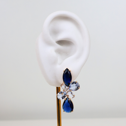 Brinco Dourado e Cristal Azul - Semijoia